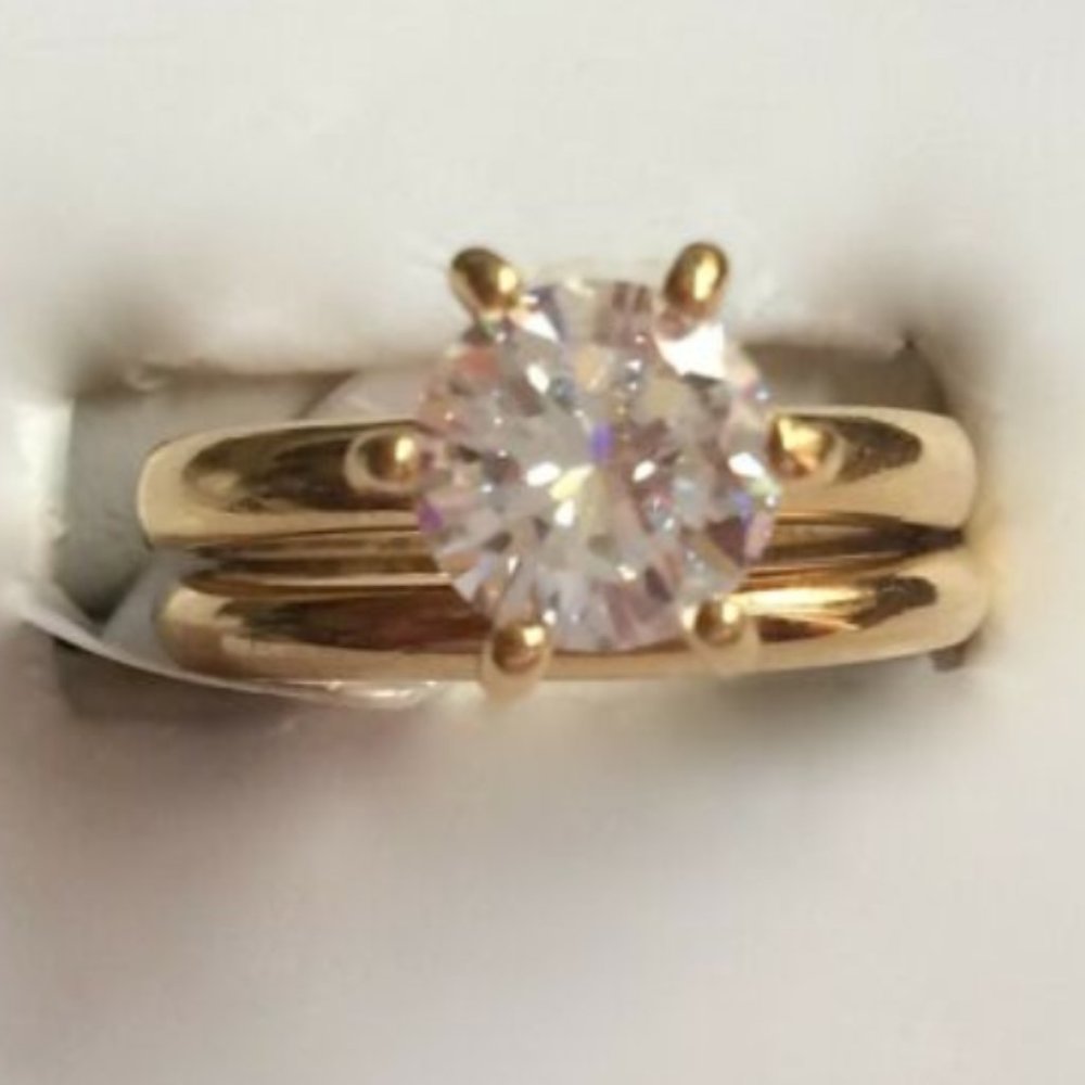 Gold Plated Solitaire Engagement Wedding Ring Band Size 8 9 10 Cubic Zirconia